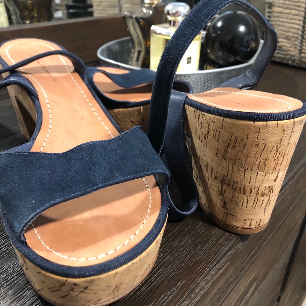 DVF cork heel navy blue